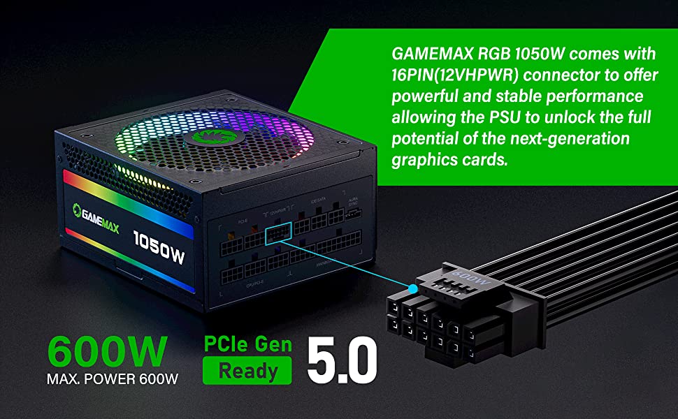 GAMEMAX 1050W ATX 3.0 & PCIE 5.0 Power Supply, 80+ Gold Certified ...